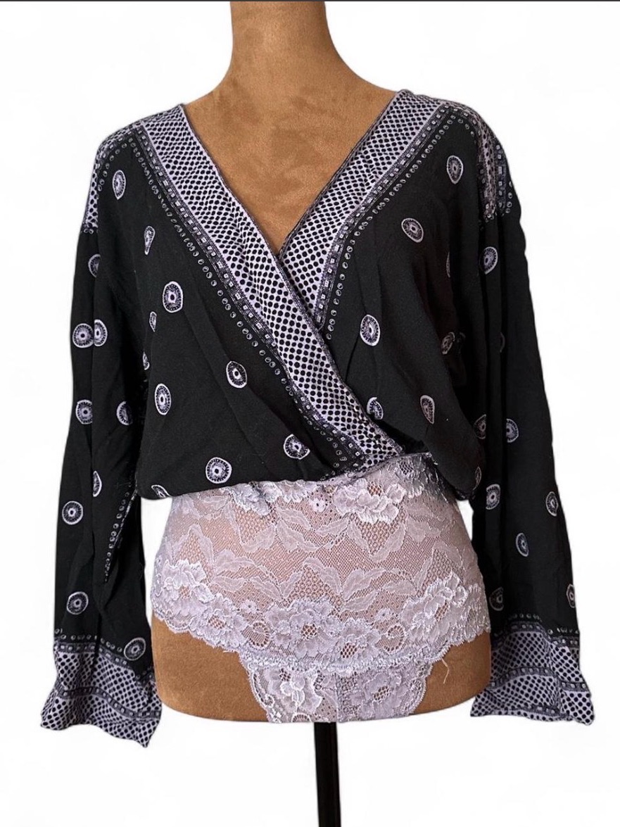 Free People On Board Bodysuit Women Small Purple Lace Snap Gusset Tassel Tie S